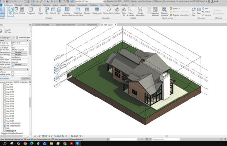Vue 3D d’une cabane à sucre neuve mettant en valeur la réalisation et la gestion du projet